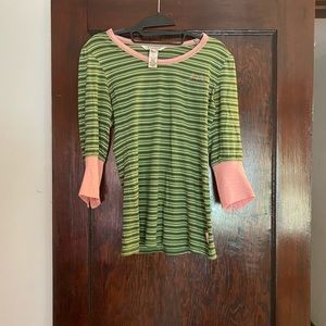 Soundgirl shirt. Green and pink stripes. Sz 8/S